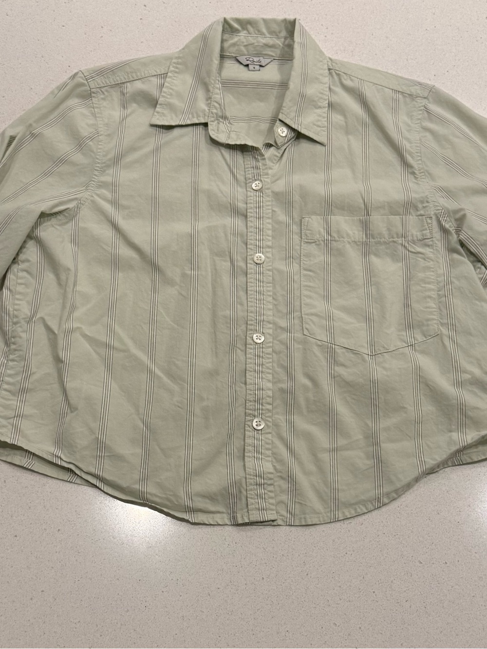 Alice + Olivia Pale Green Striped Button-Down Shirt